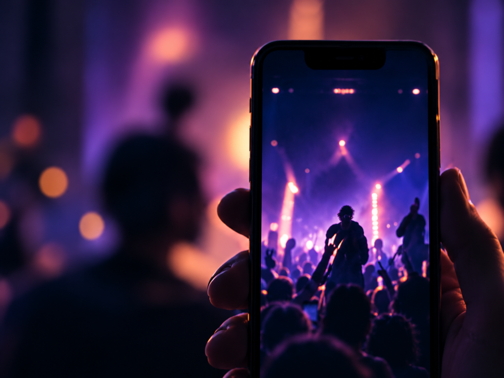 Contenido digital de un show musical en teléfono móvil