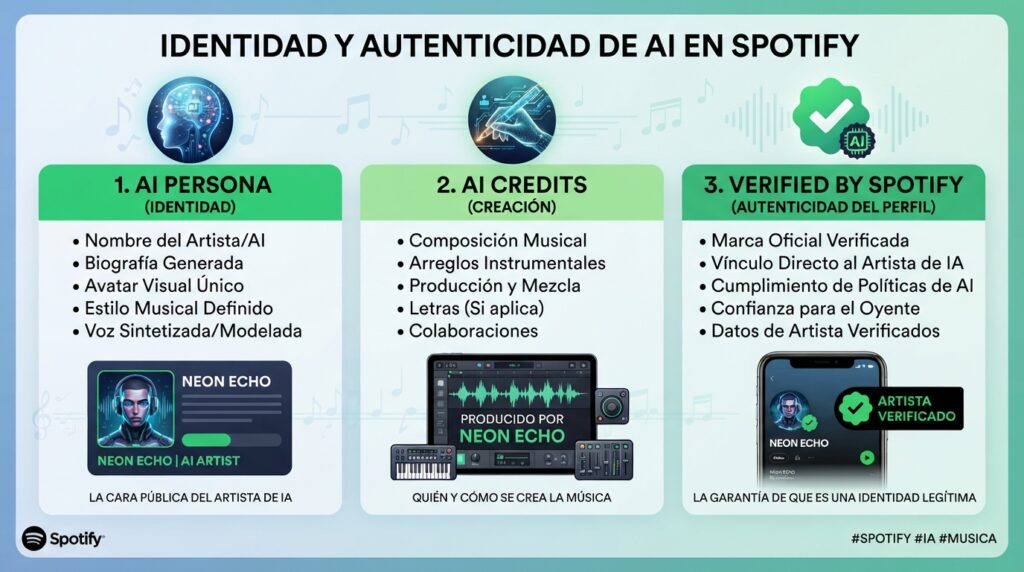 iferencias entre AI Persona, AI Credits y Verified by Spotify