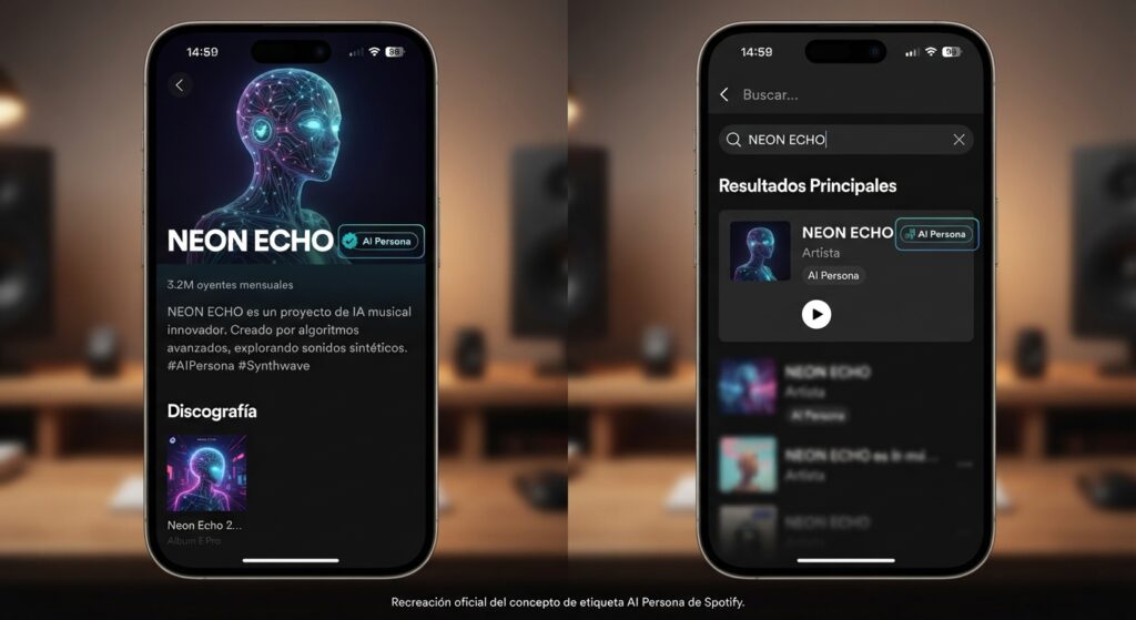 Etiqueta AI Persona para artistas generados por IA en Spotify