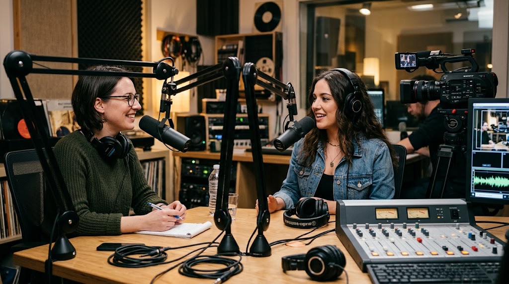 Entrevista musical original realizada en un estudio de radio.