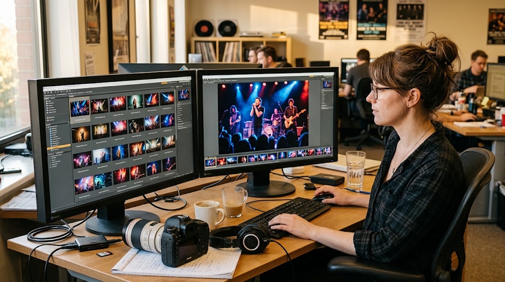 Selección de fotografías para una publicación de un medio musical.