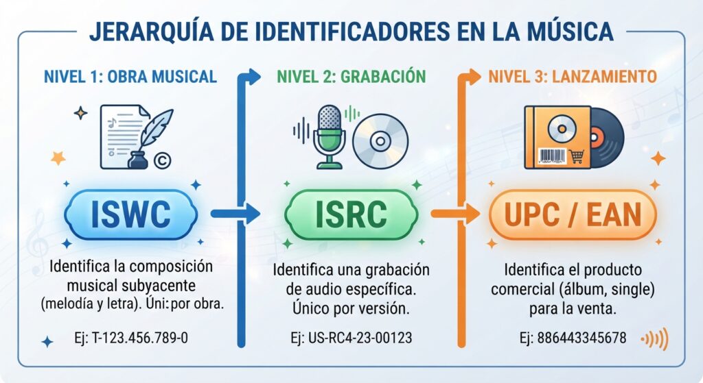 Diferencias entre ISWC, ISRC y UPC en música digital