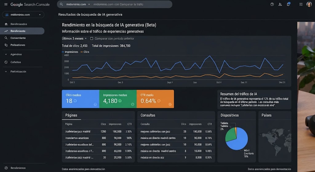 Informe de rendimiento de inteligencia artificial en Google Search Console