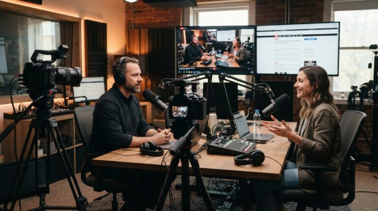 Estudio de radio y streaming durante una transmisión en vivo