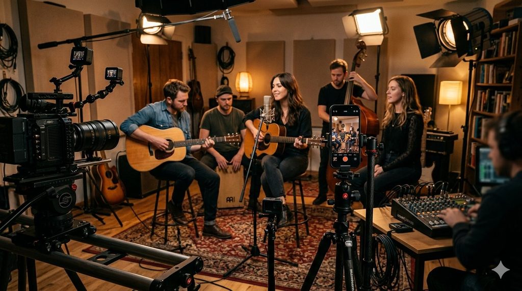 Grabación de una sesión musical para YouTube Shorts